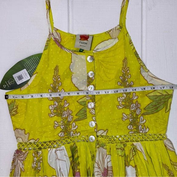 Farm Rio NWT Neon Garden Cotton Midi Dress Floral Summer Yellow Sz XS $235 - Picture 11 of 15